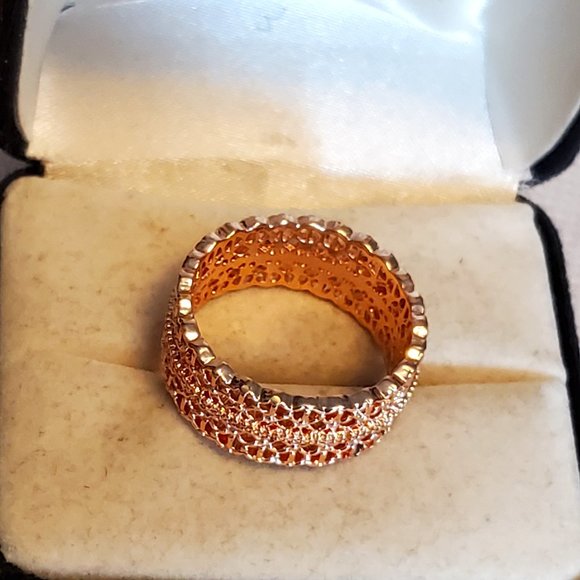 Size 8 Rose Gold Tone Intricate Pattern Wide Open Ring - Picture 2 of 4